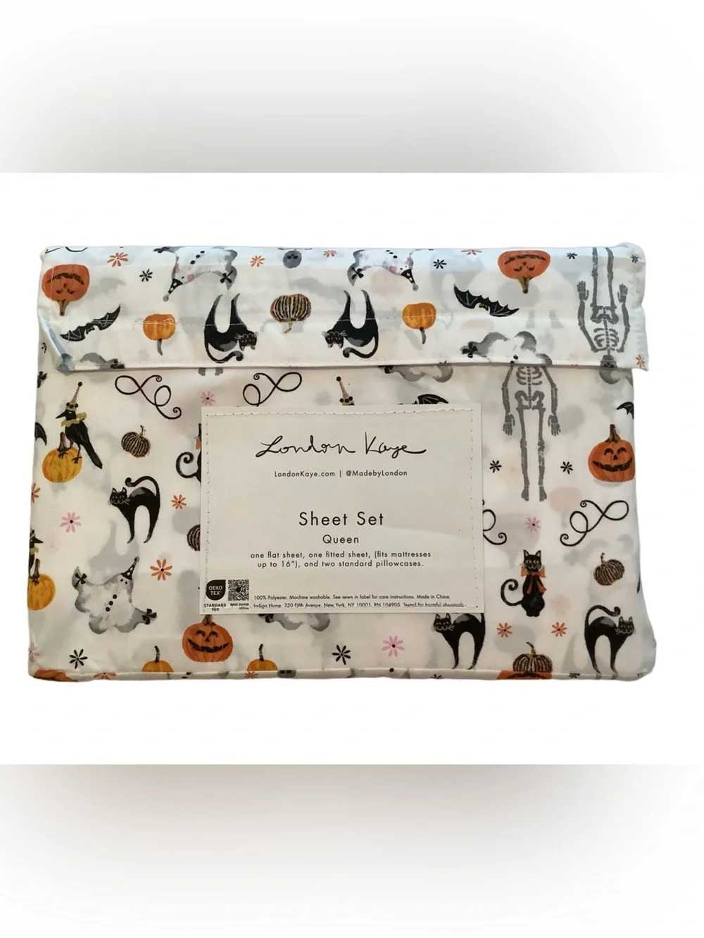London Kaye Halloween 4 Piece Queen Sheet Set New